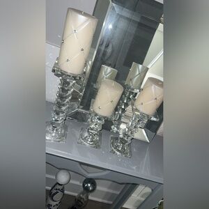 Elegant Cream Candle Set with Crystal Holders